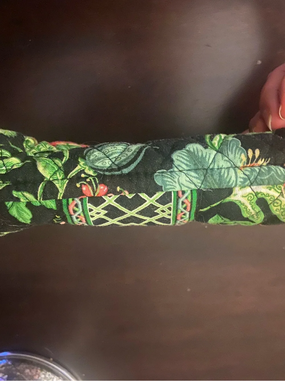 Vera Bradley Quilted Floral Zip Pouch — Black, Green & Pink